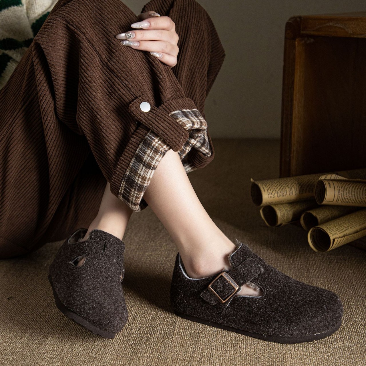 新款真皮版勃肯鞋女复古休闲运动百搭皮毛一体女鞋