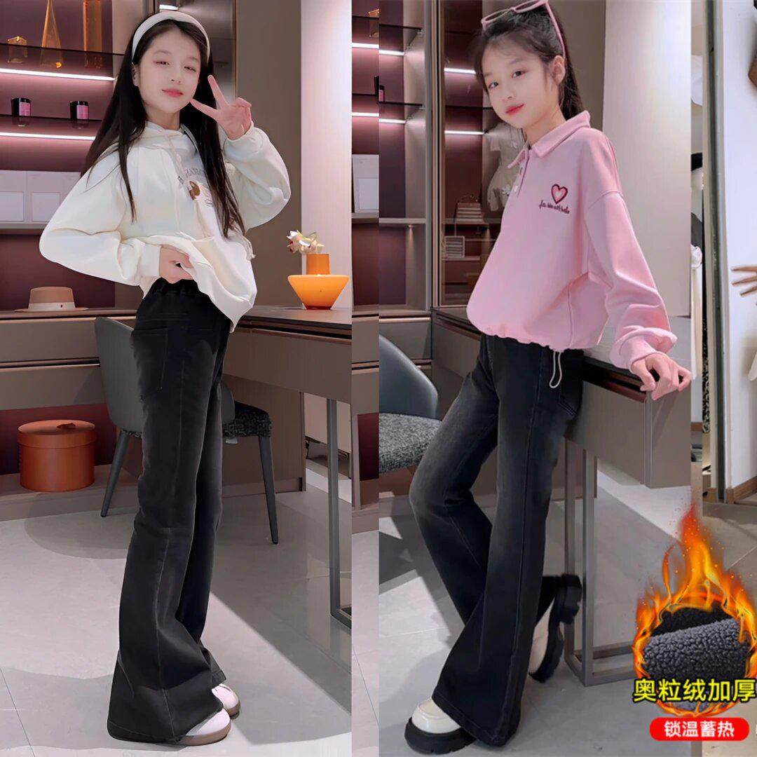 童装女中大童一体绒裤子秋冬装2025新款加绒牛仔裤儿童黑色喇叭裤,童装/婴儿装/亲子装,裤子,淘宝优惠券,粉丝福利购,淘宝优惠卷