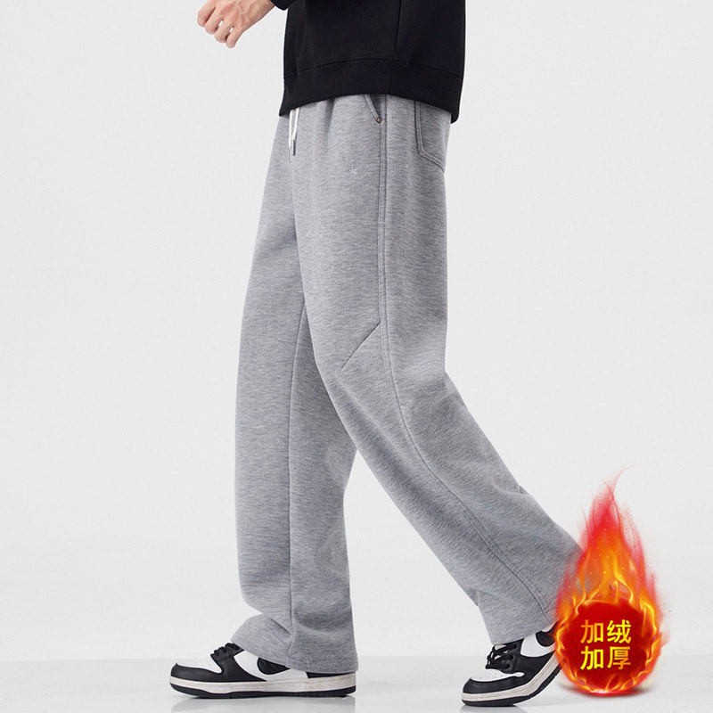 480G重磅羊绒卫裤男冬季加绒加厚保暖美式宽松直筒运动休闲裤批发
