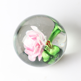 淄博老琉璃花球玫瑰花朵水晶球艺术送母亲女生日礼物摆件荷塘月色