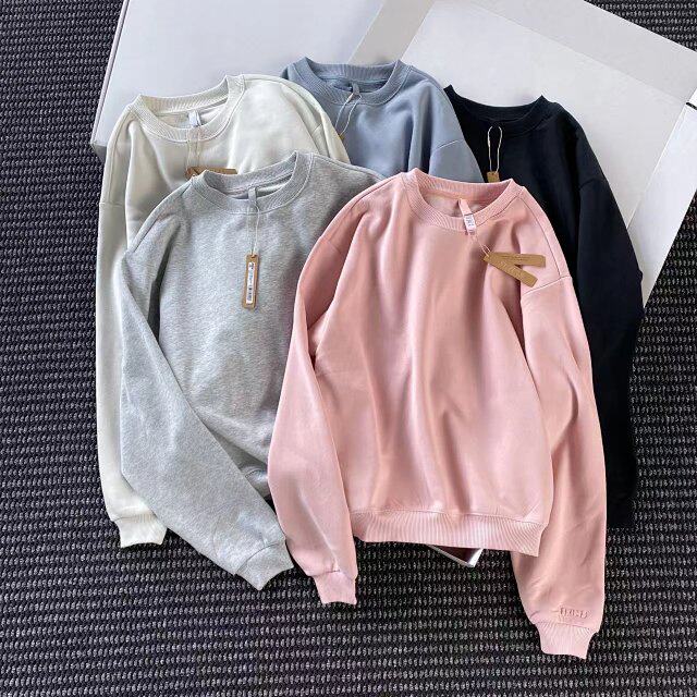 卡戴珊经典通勤风圆领套头加绒卫衣女宽松显瘦百搭休闲上衣长袖