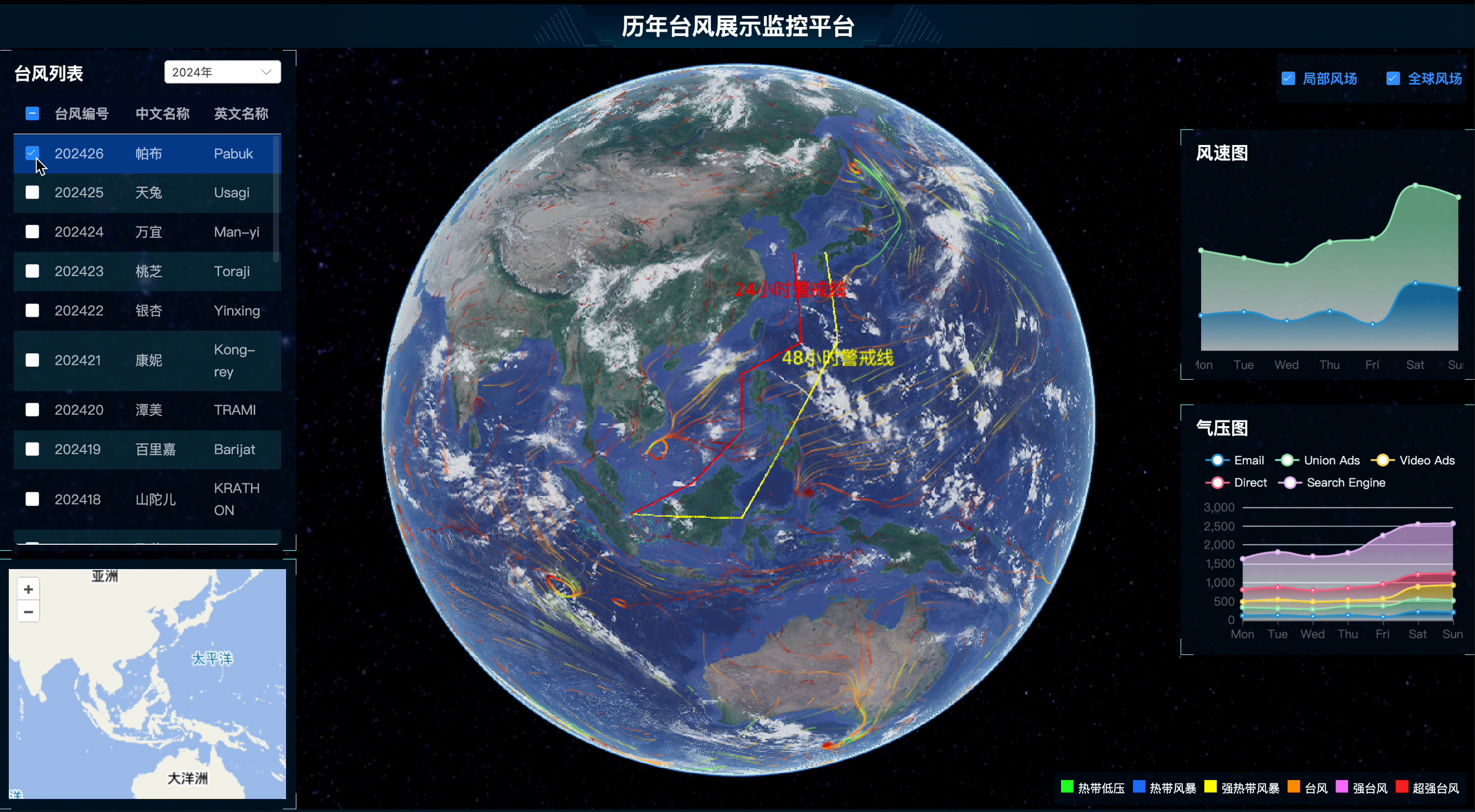 台风系统可视化 3D大屏可视化数据大屏3D大屏可视化地球大屏