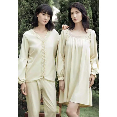 安莉芳女士秋季丝光棉外穿舒适家居睡衣EL00411套装和EL00412睡裙