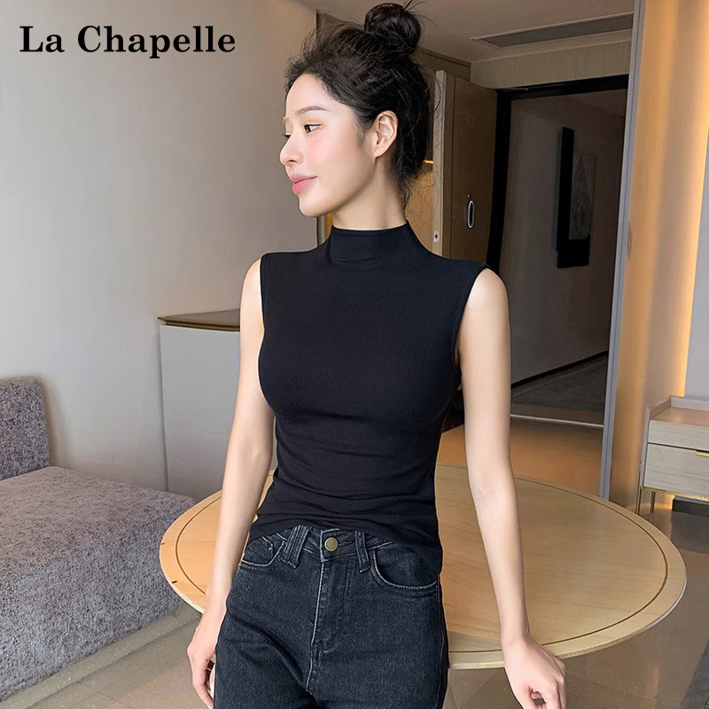 拉夏贝尔半高领吊带背心女内搭夏季新款黑色螺纹内搭打底无袖上衣,女装/女士精品,背心吊带,淘宝优惠券,粉丝福利购,淘宝优惠卷