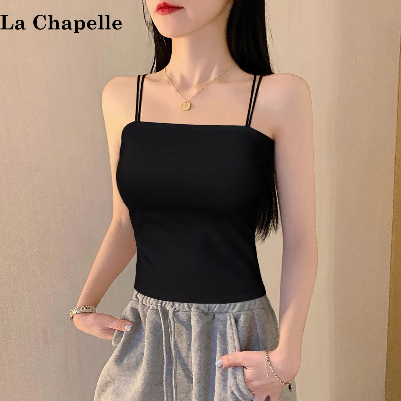 拉夏贝尔黑色吊带背心女春夏文胸一体带罩杯遮副乳美背打底上衣服,女装/女士精品,背心吊带,淘宝优惠券,粉丝福利购,淘宝优惠卷