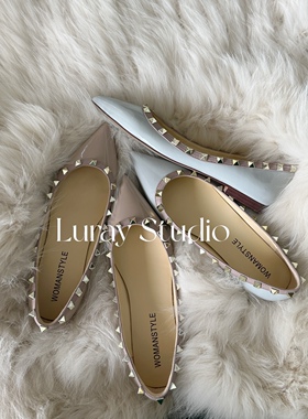 V家铆钉鞋！内里全羊皮浅口单鞋漏指缝修饰脚型时尚百搭女士单鞋