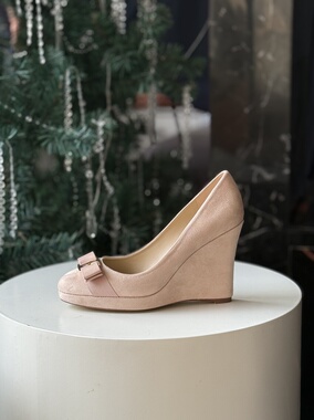 【Luray】古早粉色高定坡跟大小姐超稳蝴蝶结高跟鞋