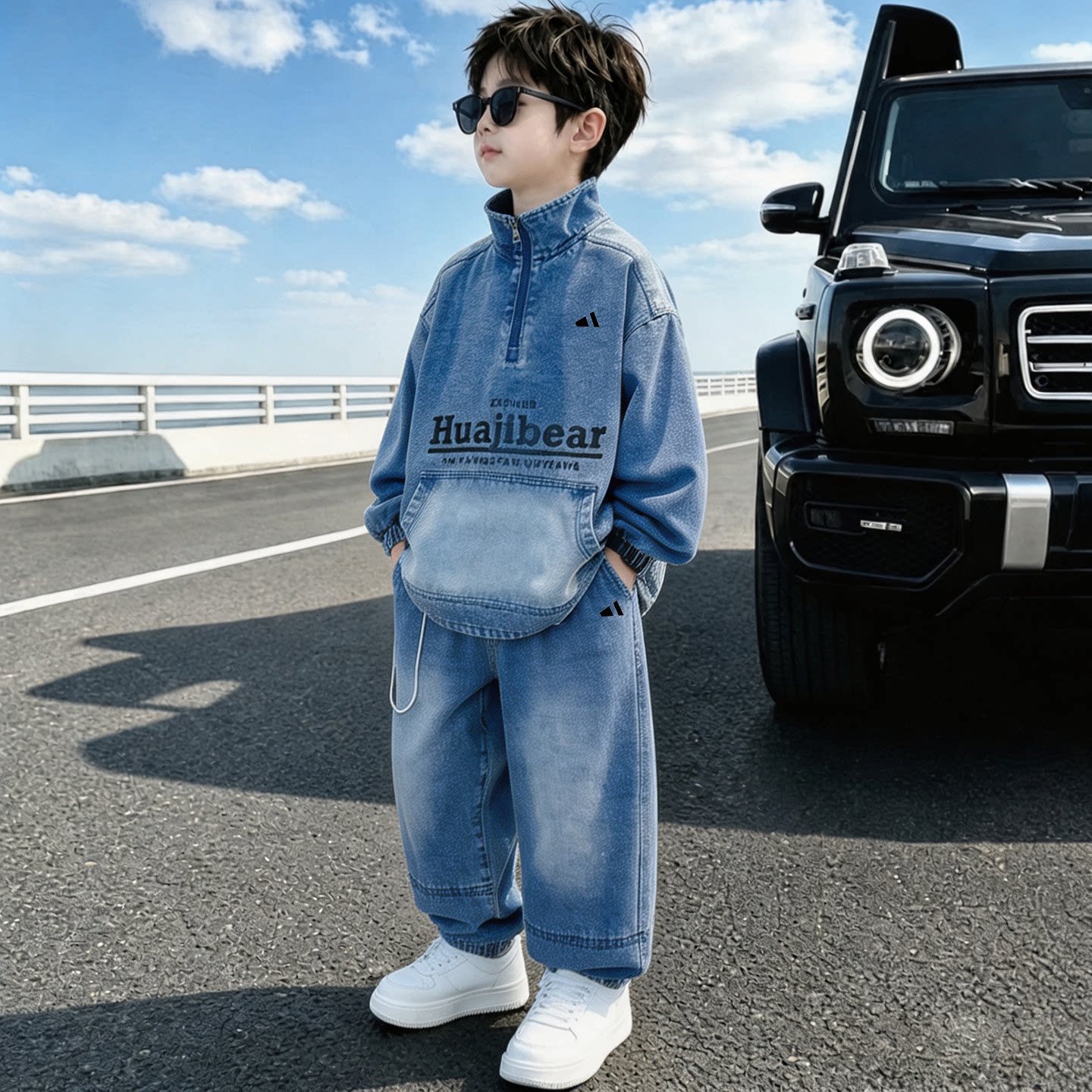 奥莱专柜儿童装男童牛仔套装