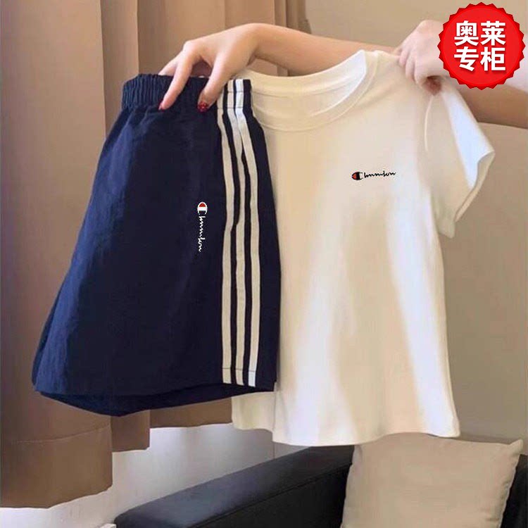 奥莱专柜运动套装女夏季2026年新款小个子休闲纯棉短袖短裤两件套