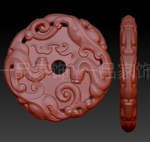 仿古龙平安扣5圆雕图stl模型三维图立体图精雕图3d打印非实物