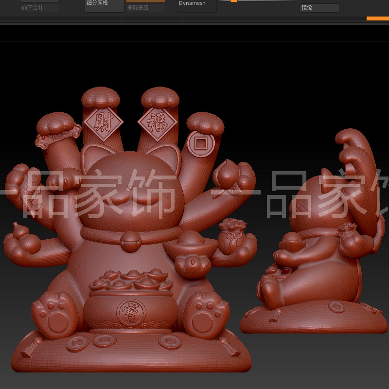 千手招财猫stl雕刻图圆雕图模型文件三维立体精雕图3d打印图