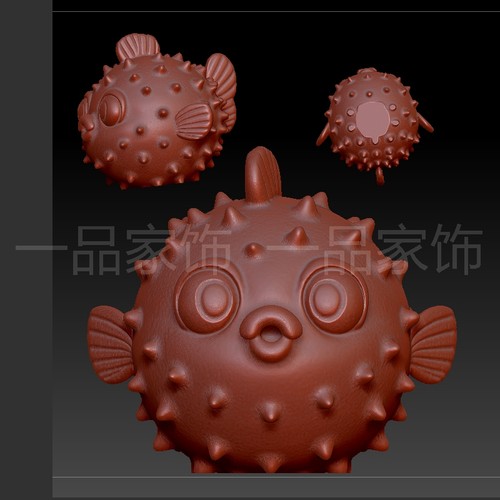 3刺河豚是stl格式圆雕图雕刻图模型文件三维立体图3d