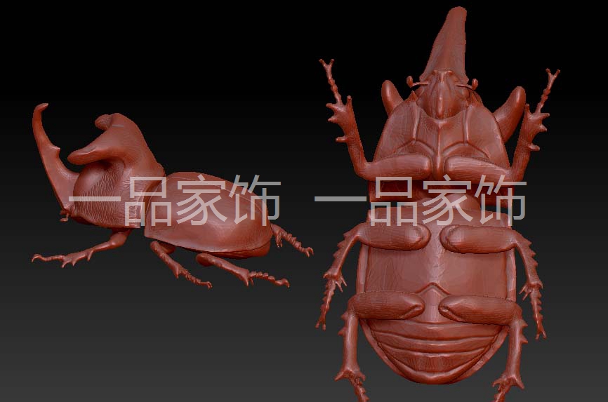 双叉犀金龟雕刻图圆雕图stl模型文件三维立体精雕图3d打印图纸