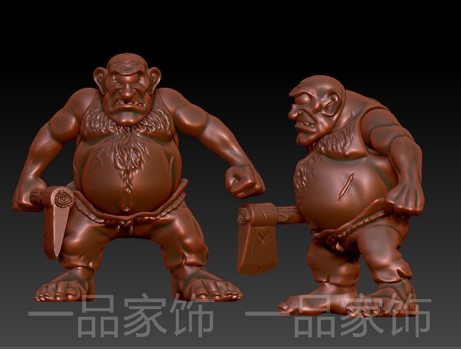 独眼的野人雕刻图圆雕图stl模型文件三维立体精雕图3d打印图纸