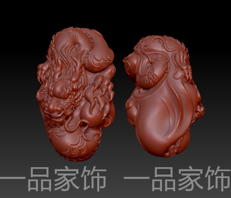 玉雕盘龙手把件雕刻图圆雕图stl模型文件三维立体精雕图3d打印图