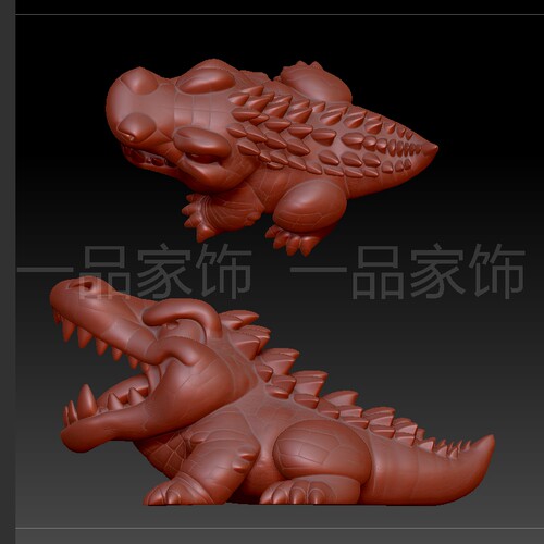 13修大嘴卡通鳄鱼stl格式圆雕图雕刻图模型文件三维立体图3d