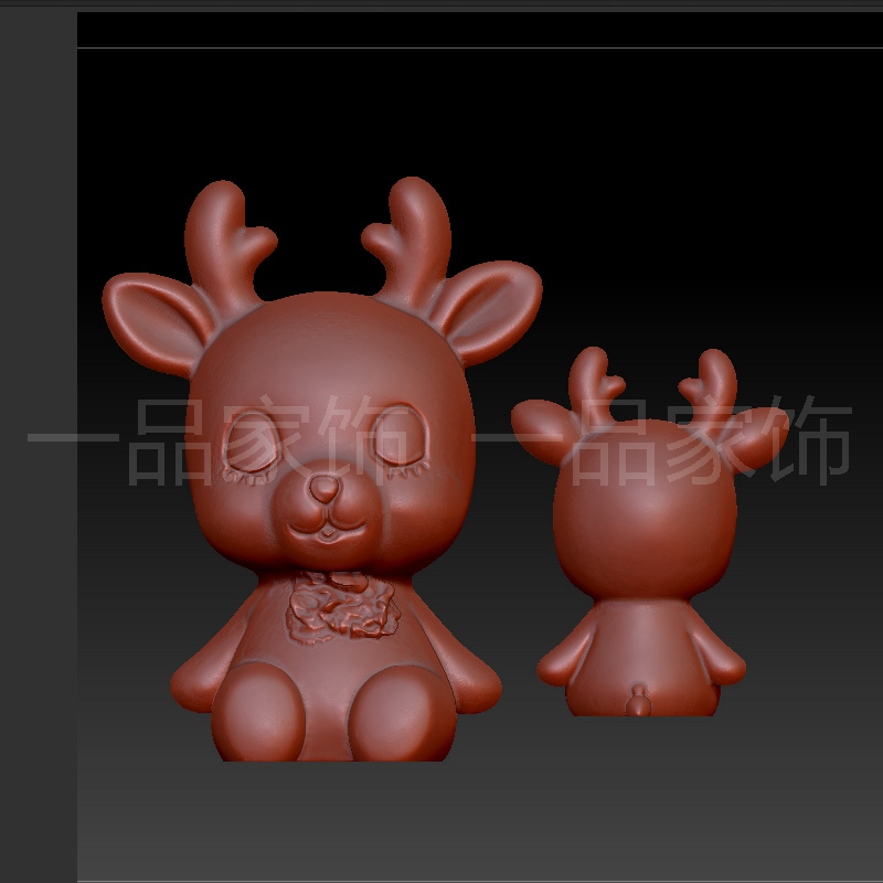 坐地小鹿stl雕刻图圆雕图模型文件三维立体精雕图3d打印图