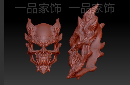 骷髅面罩stl雕刻图圆雕图模型文件三维立体精雕图3d打印图纸
