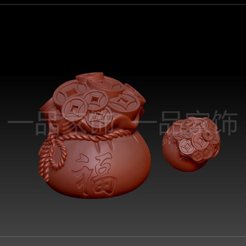 有福钱袋子stl雕刻图圆雕图模型文件三维立体精雕图3d打印图