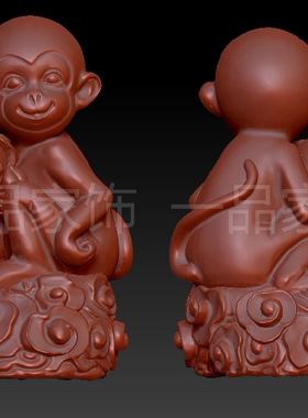 55猴子捧桃56圆雕图stl模型三维图立体图精雕图3d打印非实物