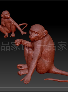 4长尾巴猴子stl雕刻图圆雕图模型文件三维立体精雕图3d打印图