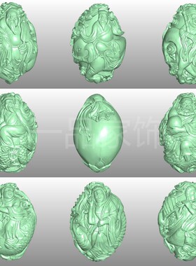 八仙圆雕图核雕图stl模型三维图立体图精雕图3d打印非实物