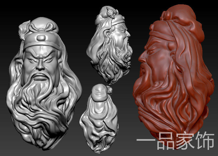关公头头3d打印圆雕图精雕图核雕三维立体图stl模型