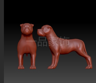 玩狗核雕图圆雕图stl模型三维图立体图精雕图3d打印非实物