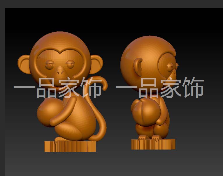 小猴子爱桃子三维圆雕图核雕图立体图精雕图stl模型3d打印非实物