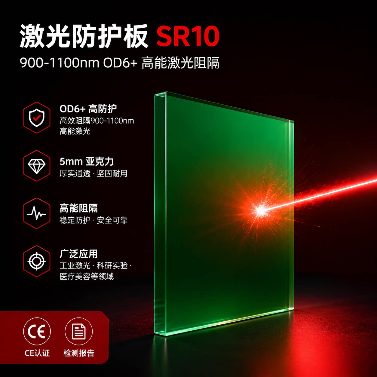 SR10激光防护板玻璃OD6+CE认证可定制可开专票图片
