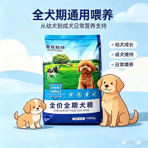 狗粮犬粮幼成犬全期全价狗粮营养主食爱在牧场通用包邮风干膨化粮