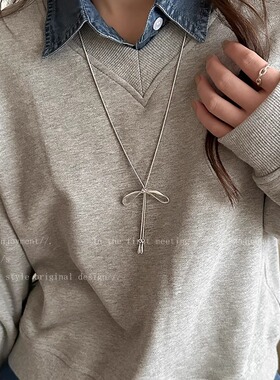 简约抽拉蝴蝶结项链小众感毛衣链2024新款卫衣链毛衣链配饰女