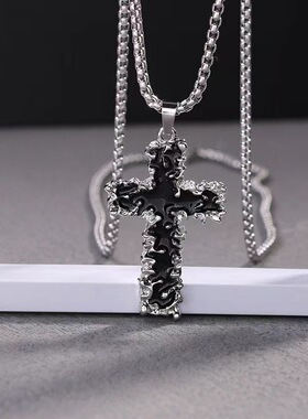 欧美嘻哈钛钢项链 潮牌新款熔岩 十字架吊坠个性街头朋克饰品挂件