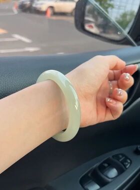 新疆琉璃仿玉手镯晴水青绿玉镯圆条青绿玉美人条女年轻款镯子礼物