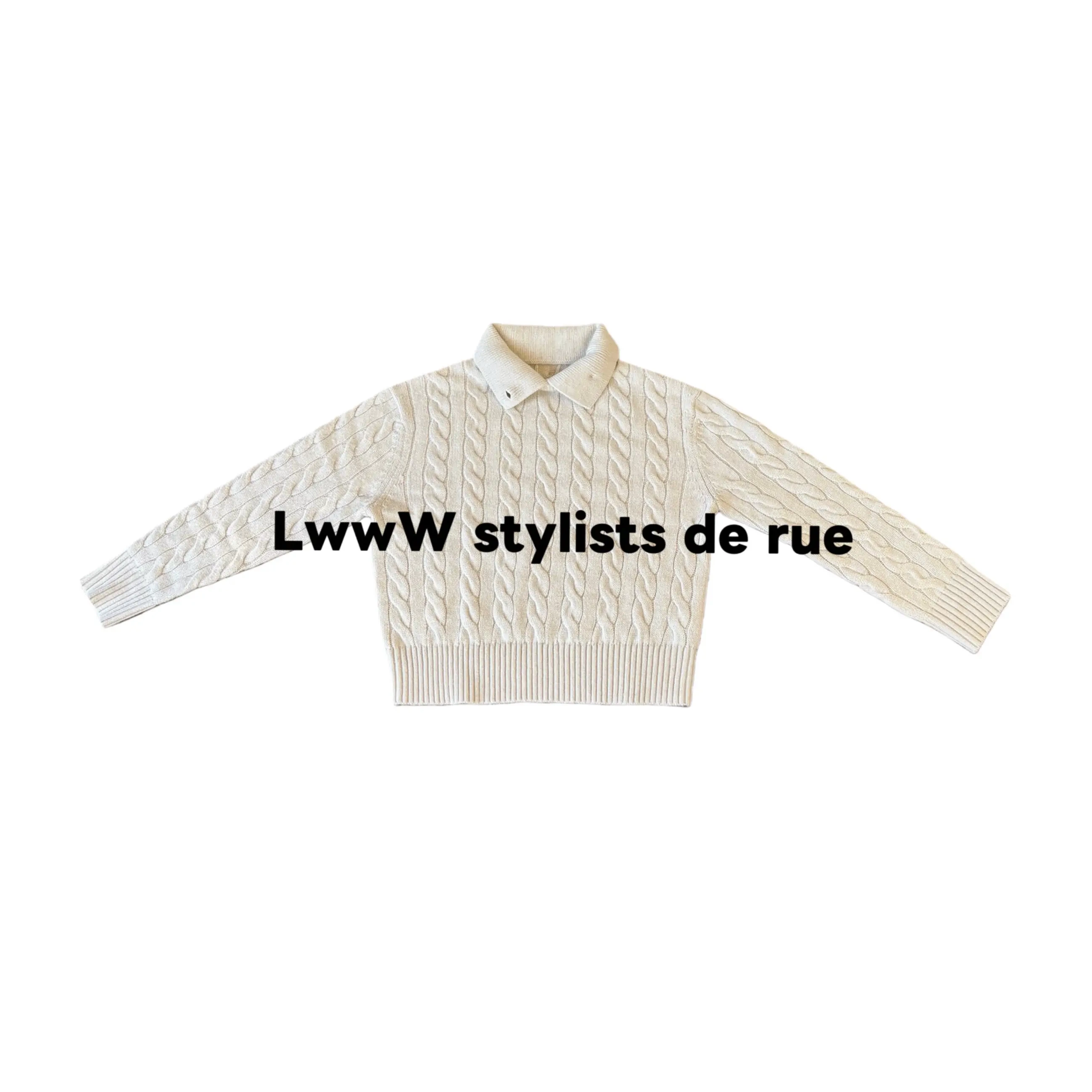 【双领】绵羊毛绞花双领宽松毛衣