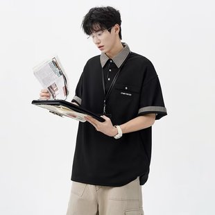 短袖 2025新款 假两件polo衫 t恤男款 高级感痞帅上衣t恤 夏季 穿搭美式