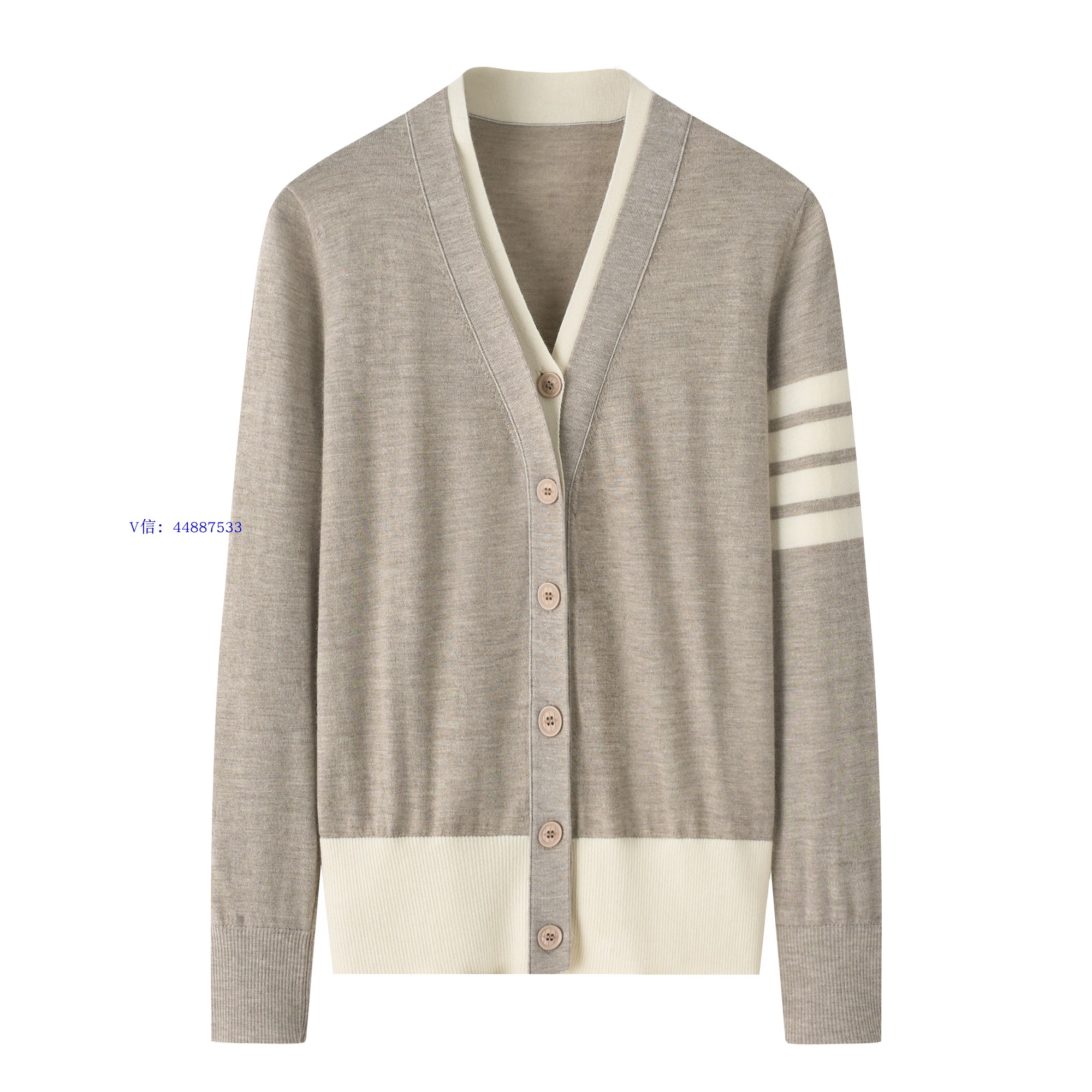 鄂尔多斯市精纺纯山羊绒春秋薄款v领开衫女假两件四道杠外套简约