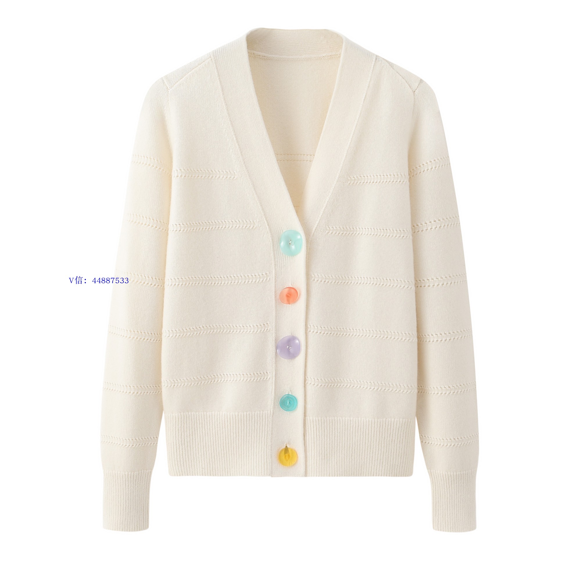 法国单 gao级质感 100%纯山羊绒开衫女V领宽松糖果扣毛衣秋季外套