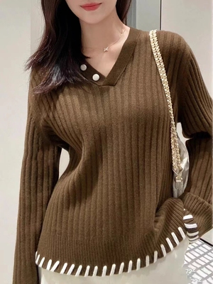 过目不忘！鄂尔多斯市羊绒衫女V领加厚100纯山羊绒打底时尚毛衣冬