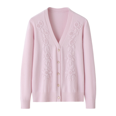 鄂尔多斯市100纯山羊绒衫针织开衫外套女红色羊绒毛衣外搭披肩