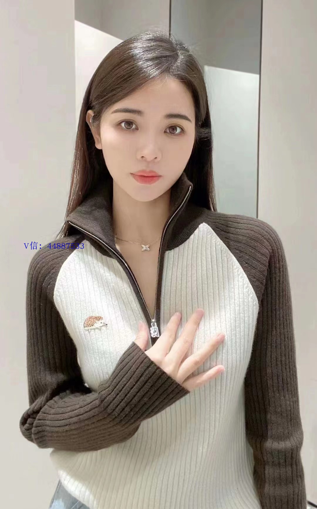 代100%纯羊绒女士翻领半高领拉链套头衫抽条卡通刺猬这是工厂直发