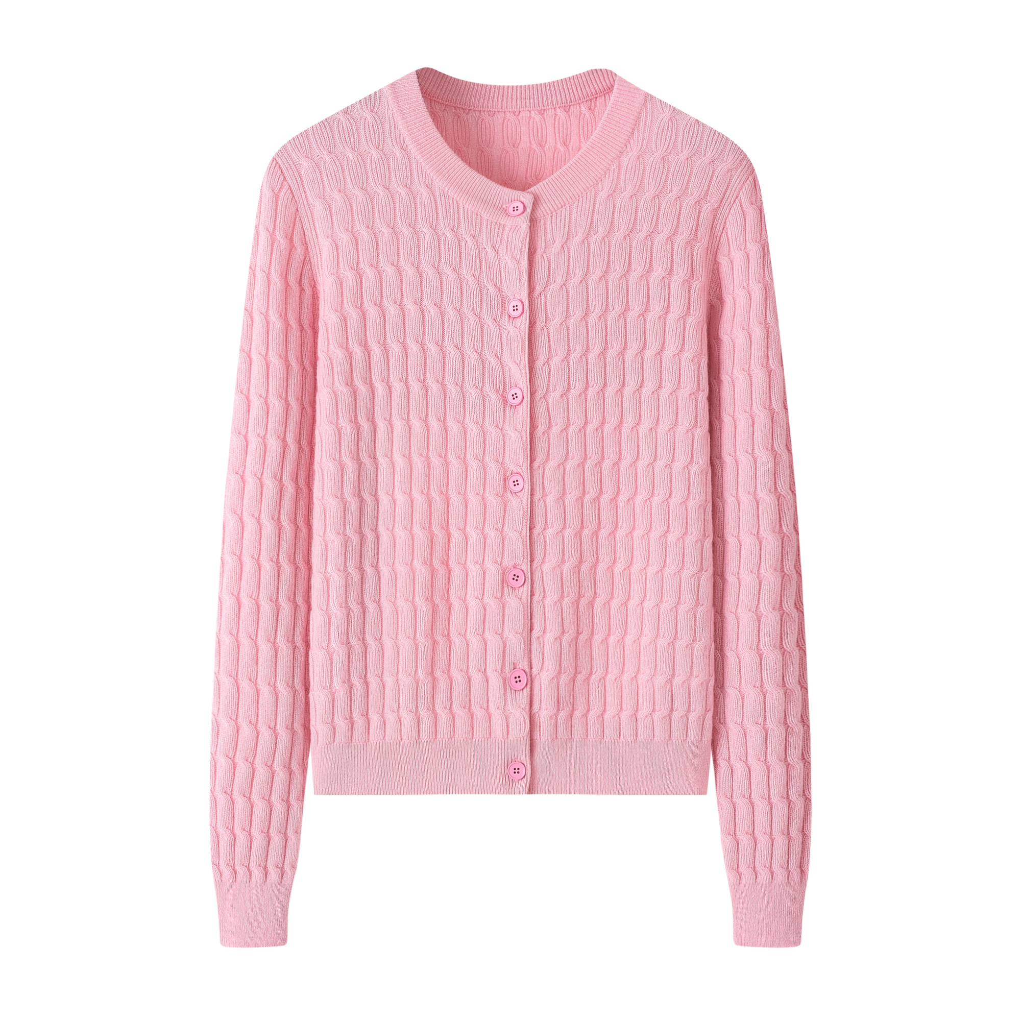 温柔爆棚~纯色麻花羊绒衫女开衫圆领系扣秋冬季针织毛衣外套小衫