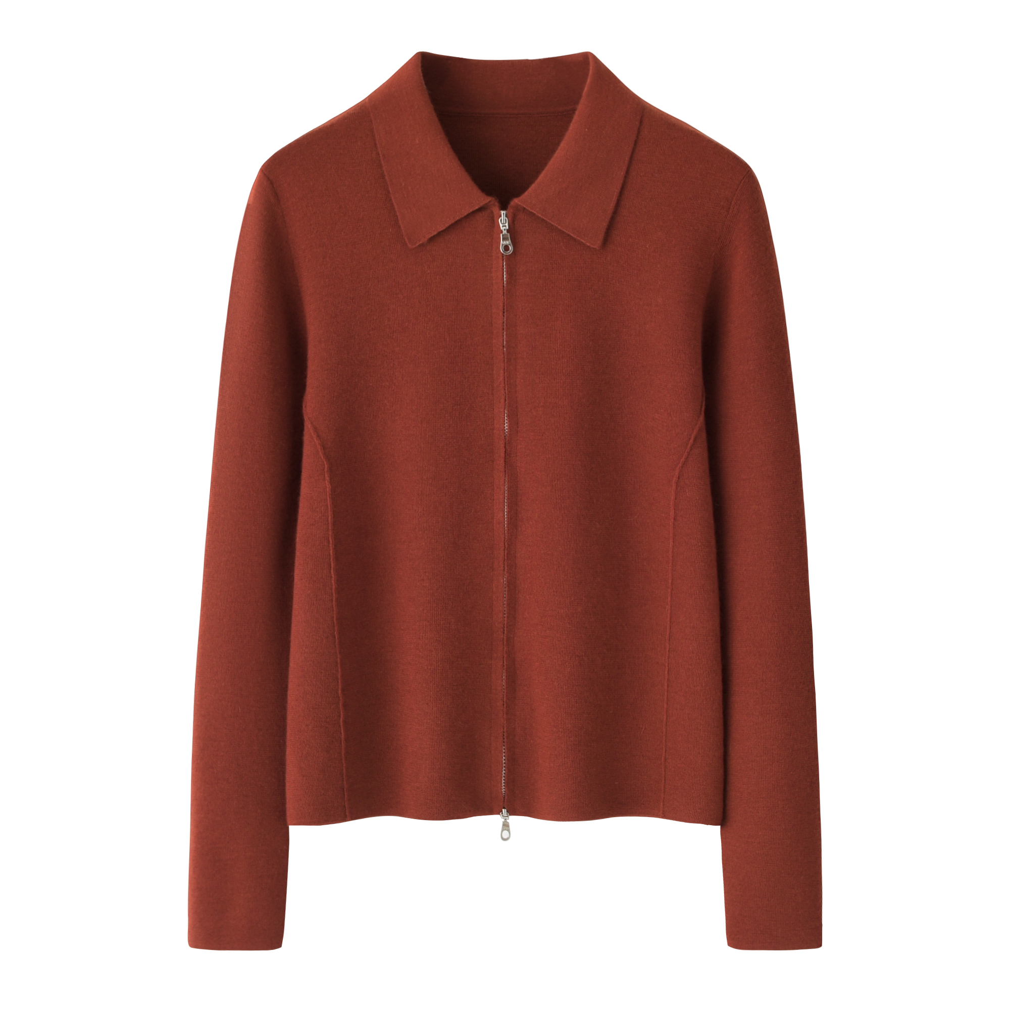 鄂尔多斯市100%精纺纯羊绒衫polo加厚拉链针织开衫气质女外套上衣