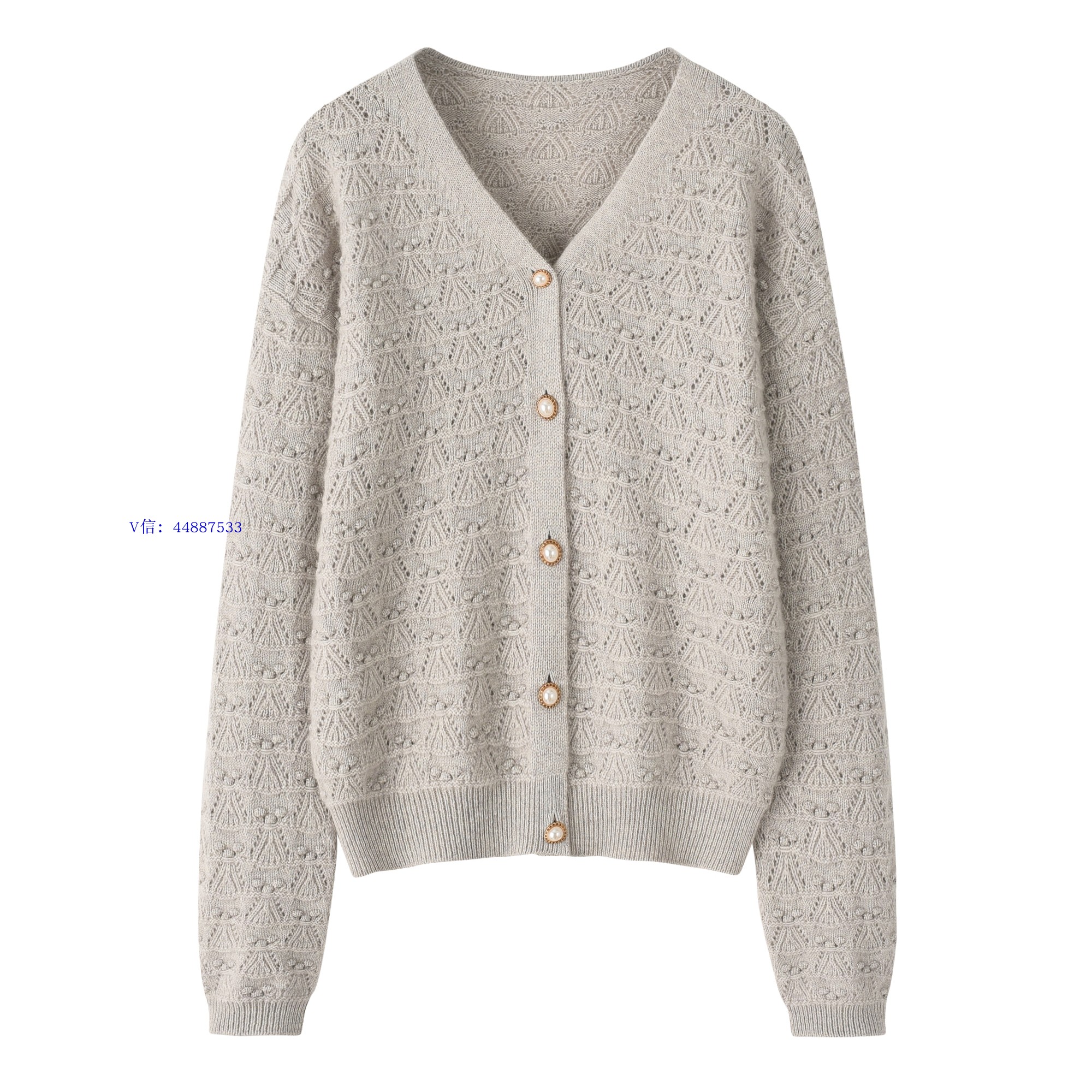 鄂尔多斯市纯羊绒女开衫V领加厚镂空绞花甜美时尚宽松休闲针织衫