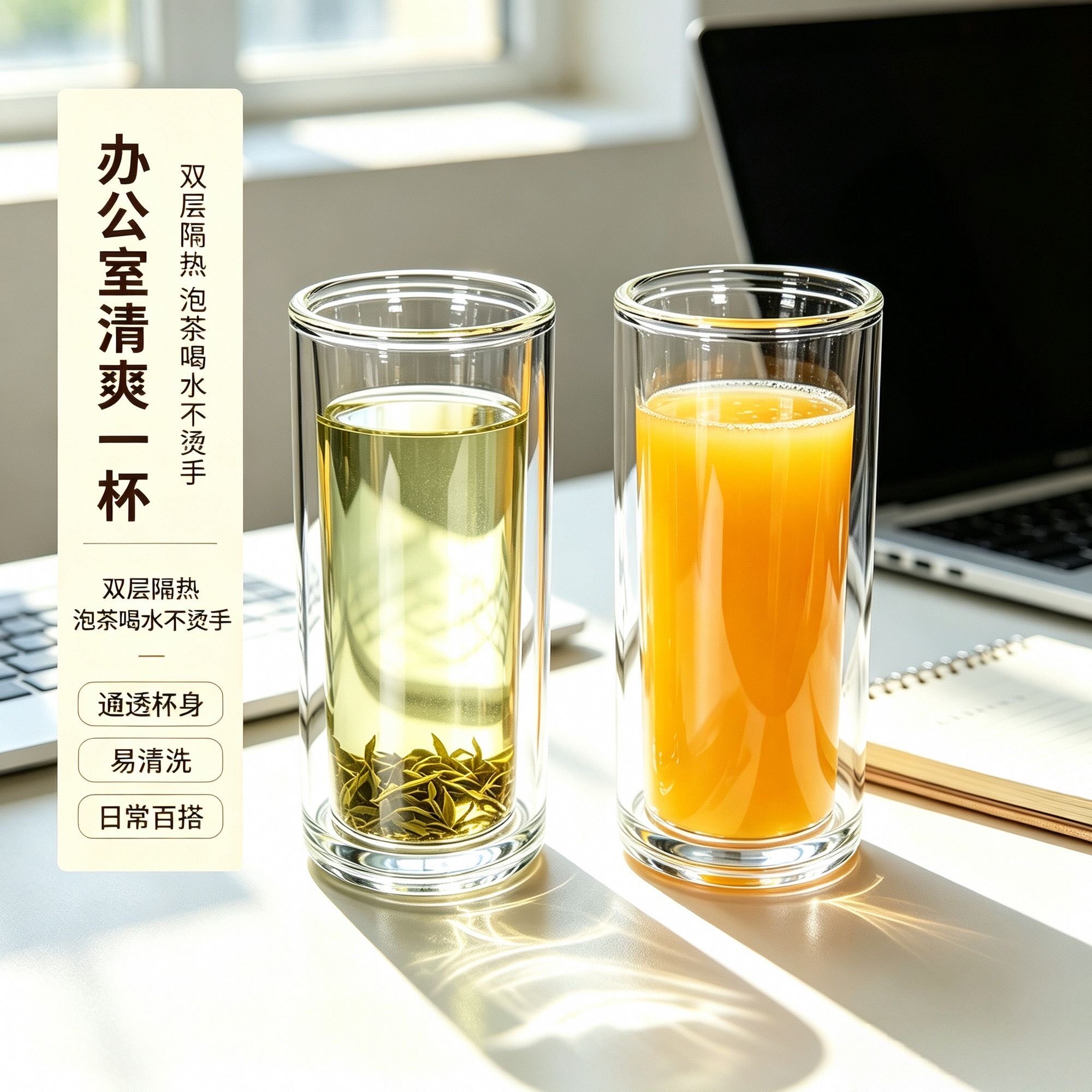 简约高硼硅双层隔热玻璃杯耐热泡茶杯防烫牛奶杯透明客厅喝水杯子
