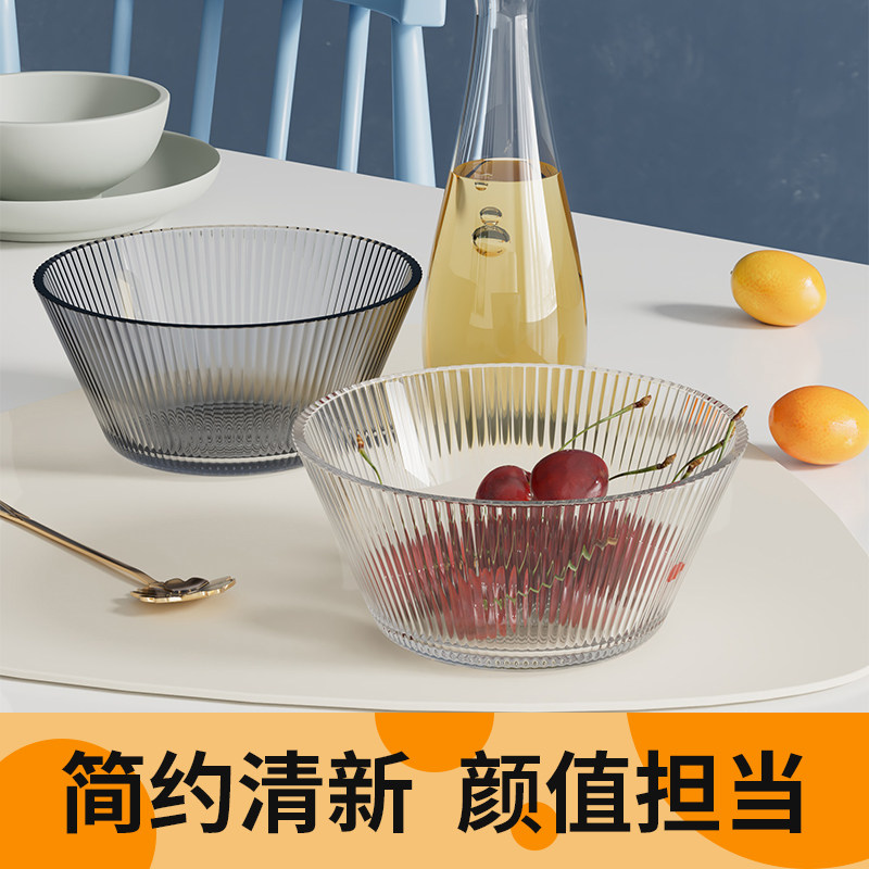 北欧金边家用耐热透明玻璃碗高颜值沙拉碗网红ins风甜品碗水果碗