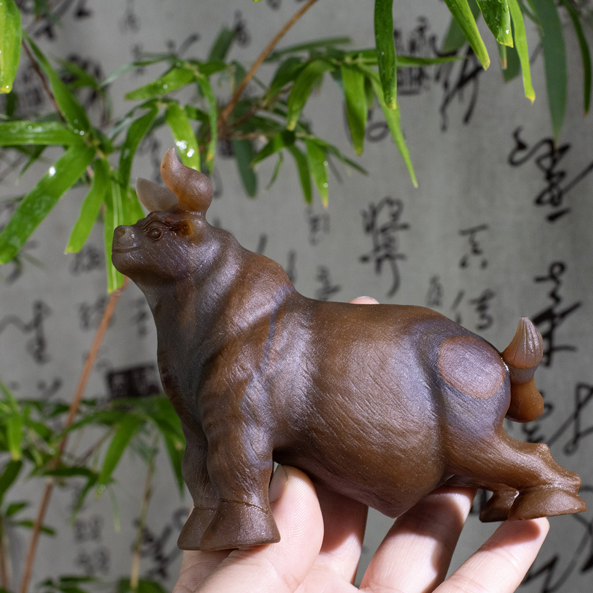 天然玛瑙牛气冲天摆件精雕生肖牛工艺品装创意饰年节送礼礼品收藏