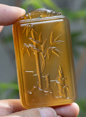 天然红玛瑙竹报平安无事牌吊坠