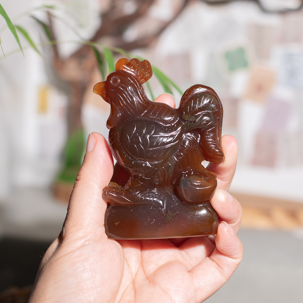 天然玛瑙12生肖鸡手把件吉祥物