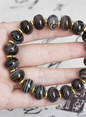 天然缠丝玛瑙算盘珠手链